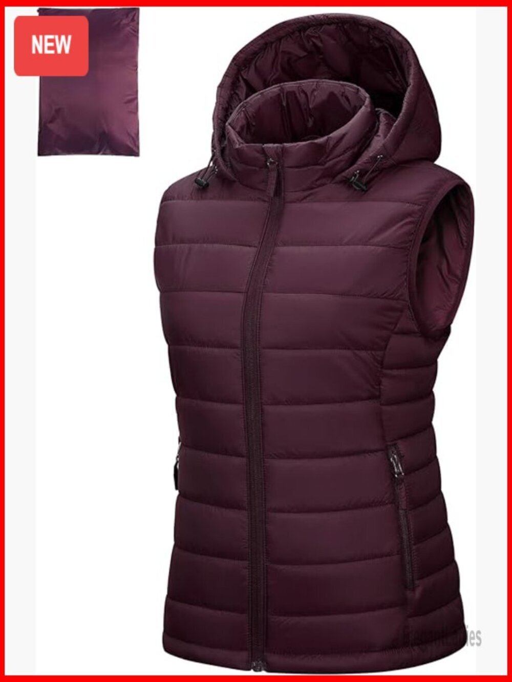 Lightweight Packable Hooded Puffer Vest Quilted Winter Jacket Sleeveless